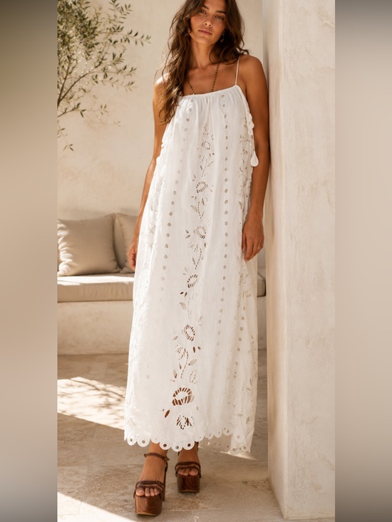 FARM Rio Dresses & Skirts - FARM RIO Embroidered Richelieu White Maxi Dress